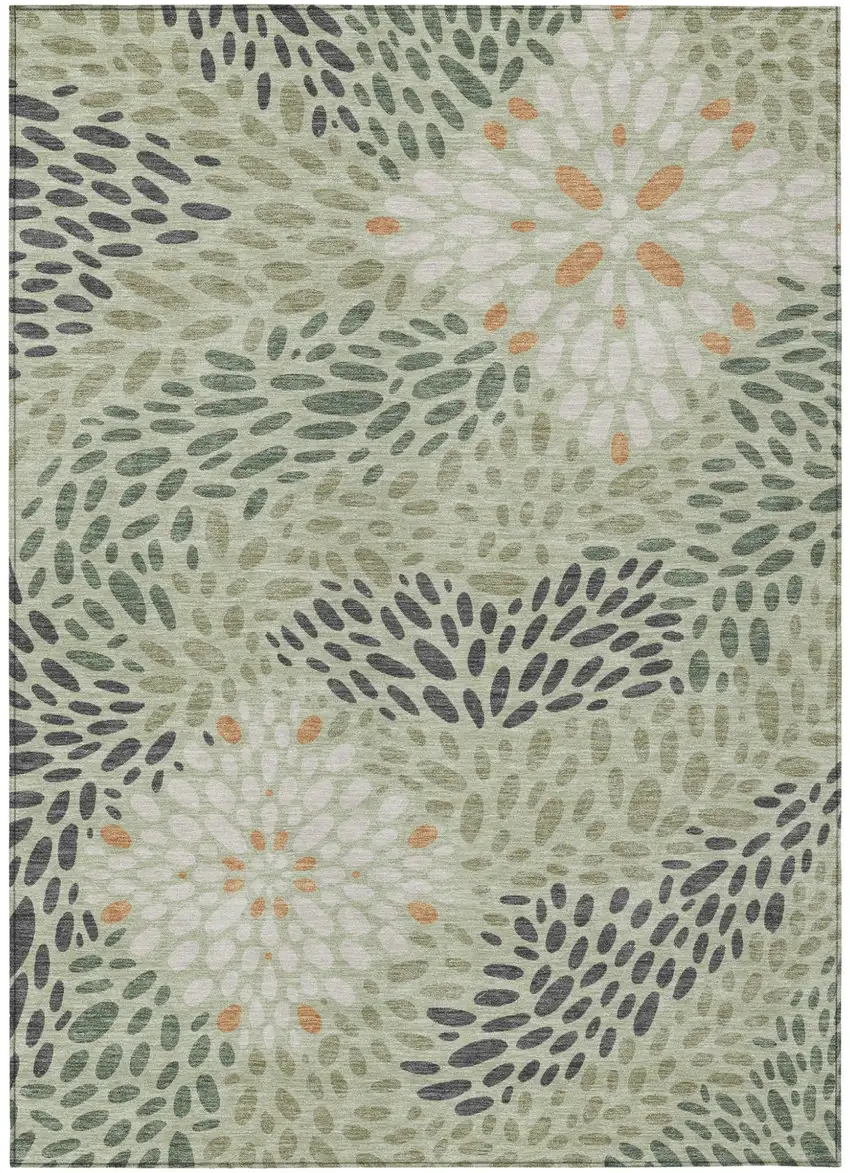 Green And Khaki Abstract Washable Indoor Outdoor Area Rug Photo 1