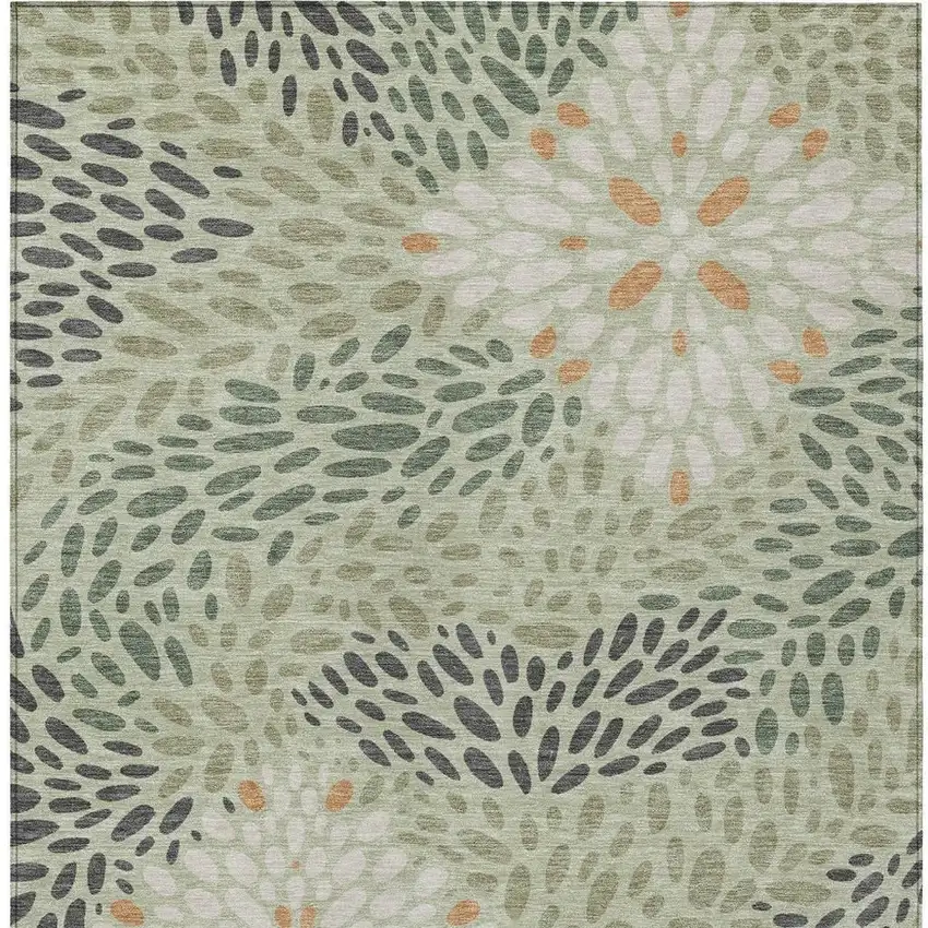 Green And Khaki Abstract Washable Indoor Outdoor Area Rug Photo 3