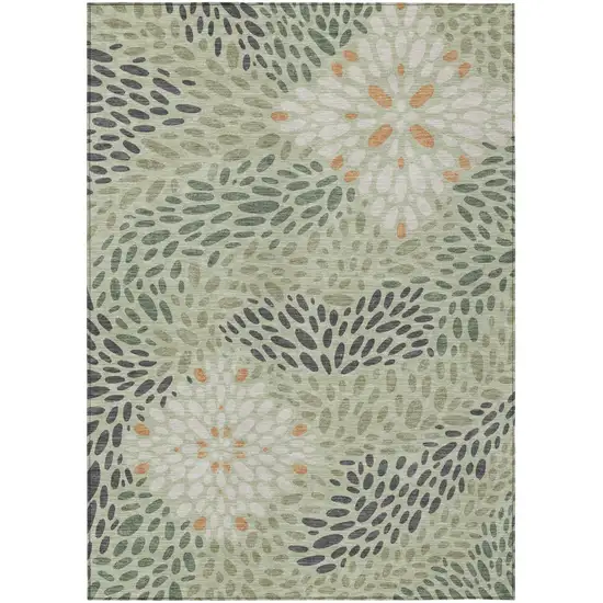 Green And Khaki Abstract Washable Indoor Outdoor Area Rug Photo 1