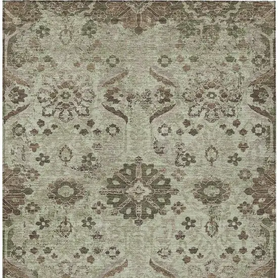 Green And Khaki Damask Washable Indoor Outdoor Area Rug Photo 3