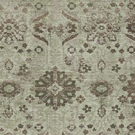 Green And Khaki Damask Washable Indoor Outdoor Area Rug Photo 2