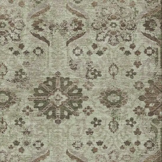 Green And Khaki Damask Washable Indoor Outdoor Area Rug Photo 2