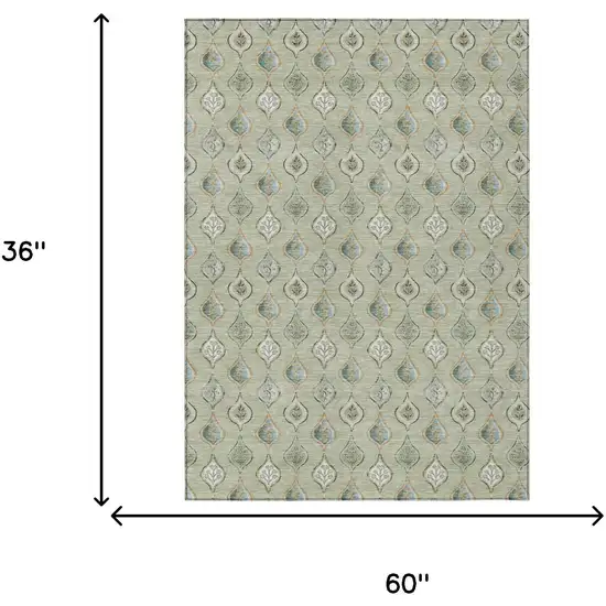 Green And Khaki Floral Washable Indoor Outdoor Area Rug Photo 6