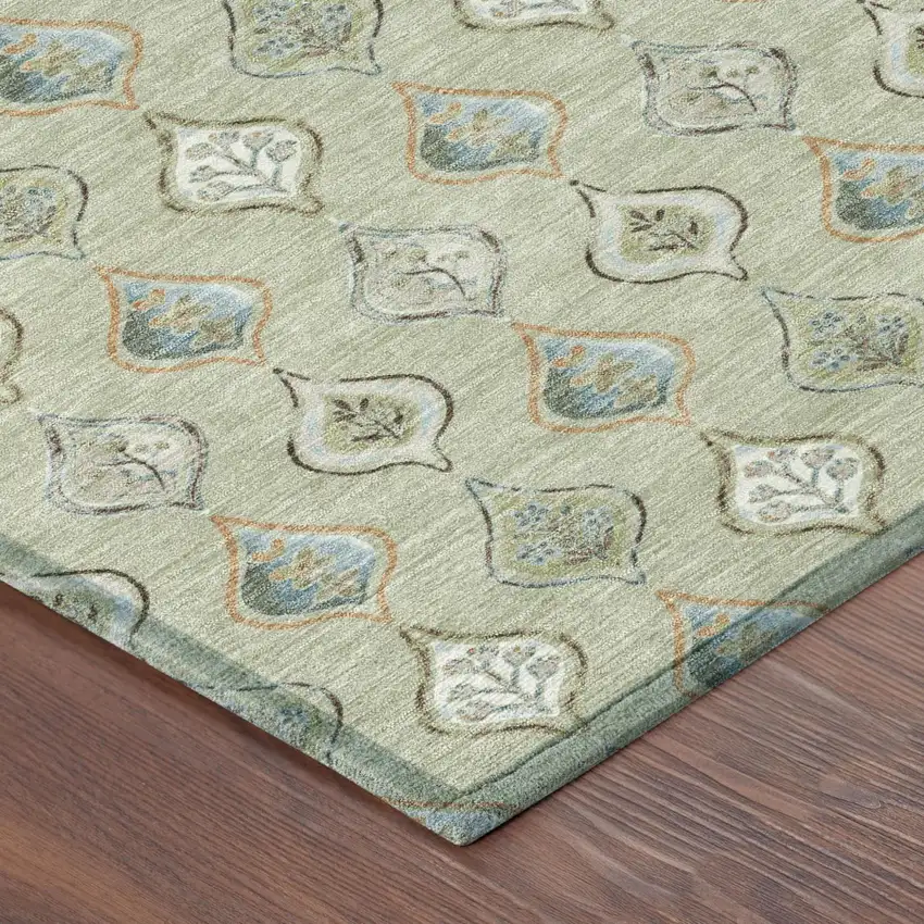 Green And Khaki Floral Washable Indoor Outdoor Area Rug Photo 4