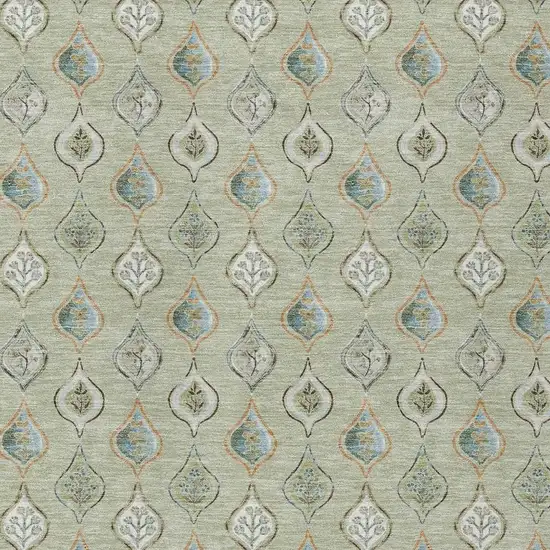 Green And Khaki Floral Washable Indoor Outdoor Area Rug Photo 2