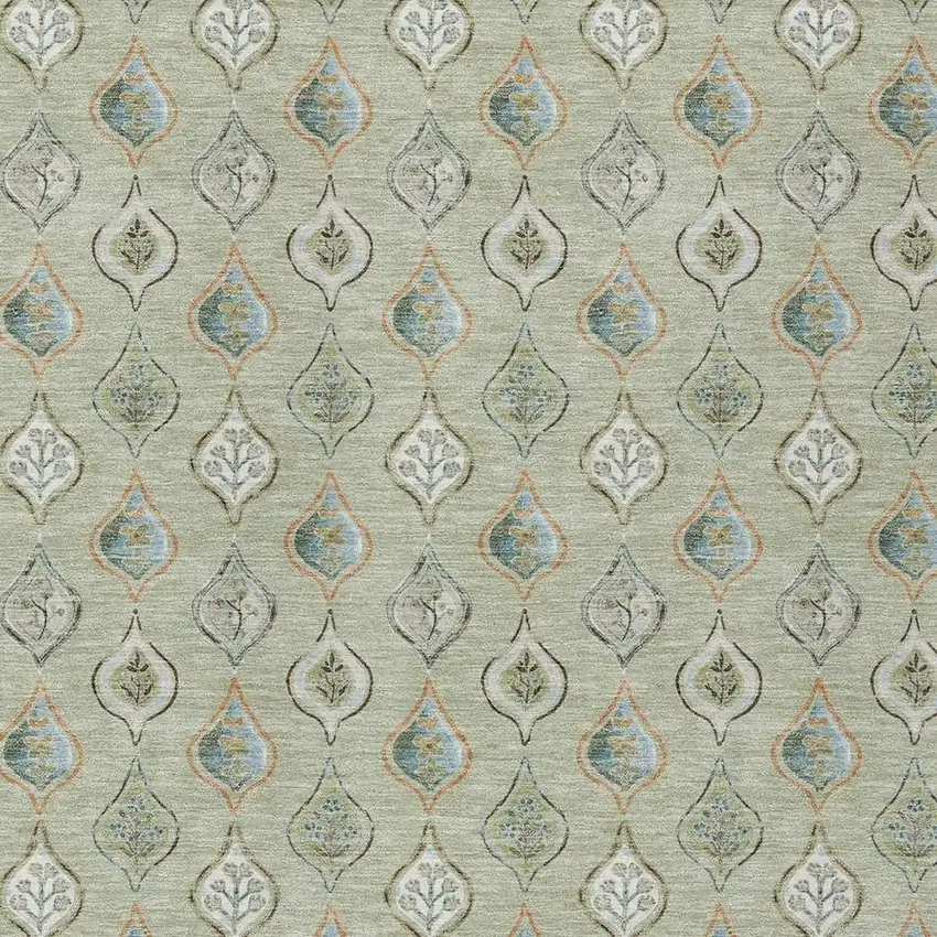 Green And Khaki Floral Washable Indoor Outdoor Area Rug Photo 2