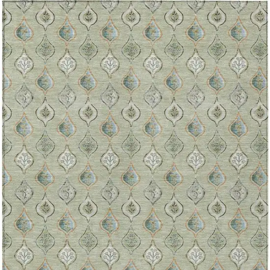 Green And Khaki Floral Washable Indoor Outdoor Area Rug Photo 3