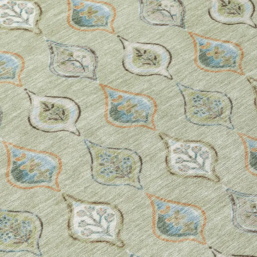 Green And Khaki Floral Washable Indoor Outdoor Area Rug Photo 5