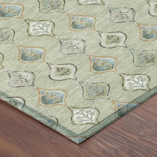 Green And Khaki Floral Washable Indoor Outdoor Area Rug Photo 4