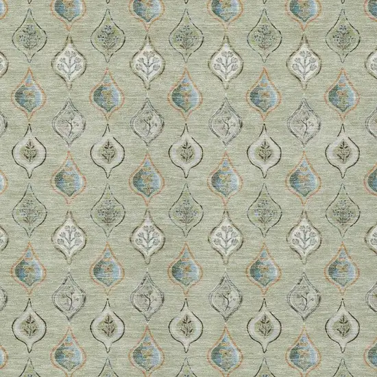 Green And Khaki Floral Washable Indoor Outdoor Area Rug Photo 2