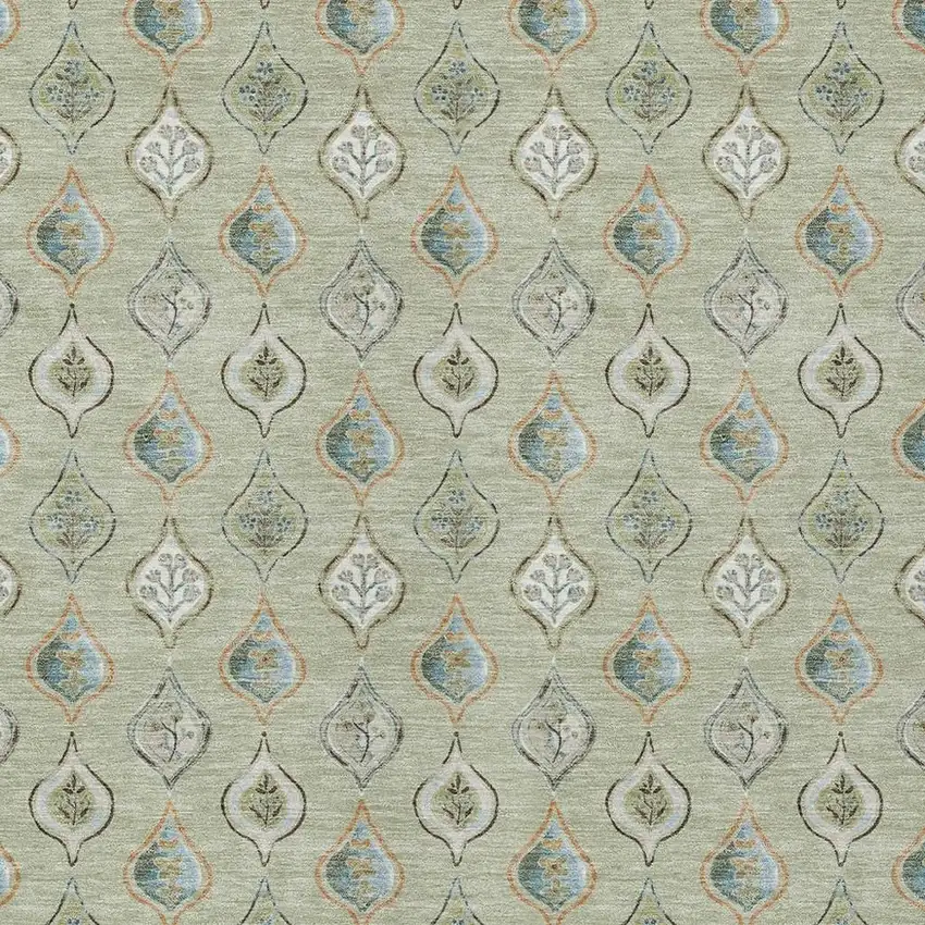 Green And Khaki Floral Washable Indoor Outdoor Area Rug Photo 2