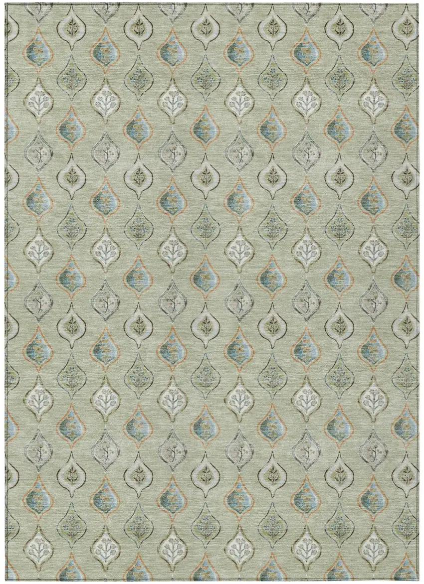 Green And Khaki Floral Washable Indoor Outdoor Area Rug Photo 1