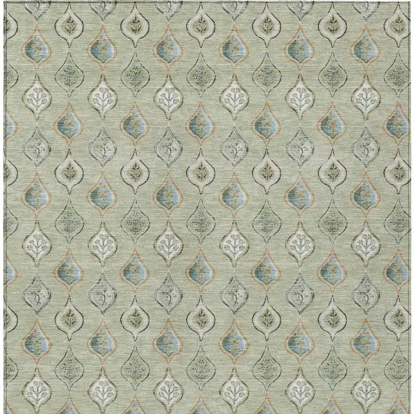 Green And Khaki Floral Washable Indoor Outdoor Area Rug Photo 3