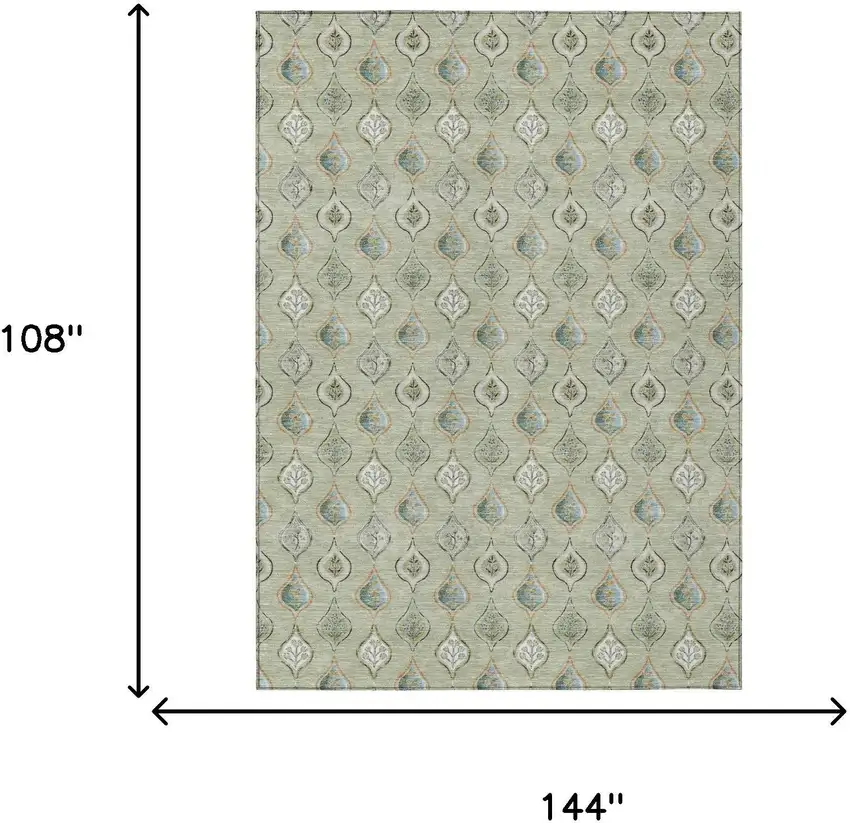 Green And Khaki Floral Washable Indoor Outdoor Area Rug Photo 6