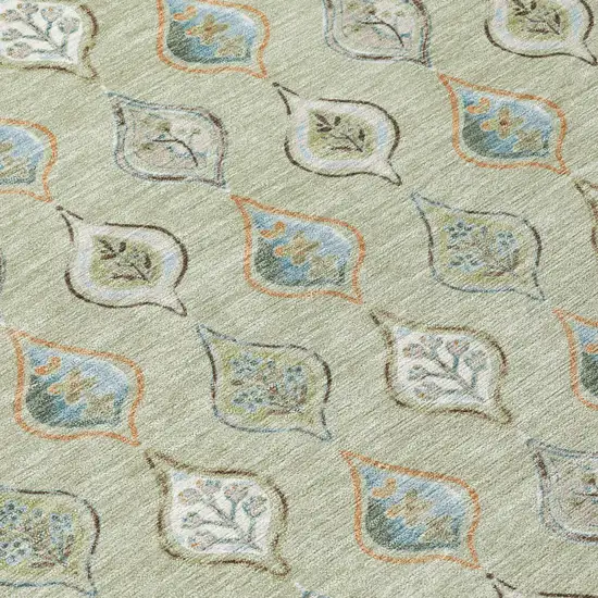Green And Khaki Floral Washable Indoor Outdoor Area Rug Photo 5