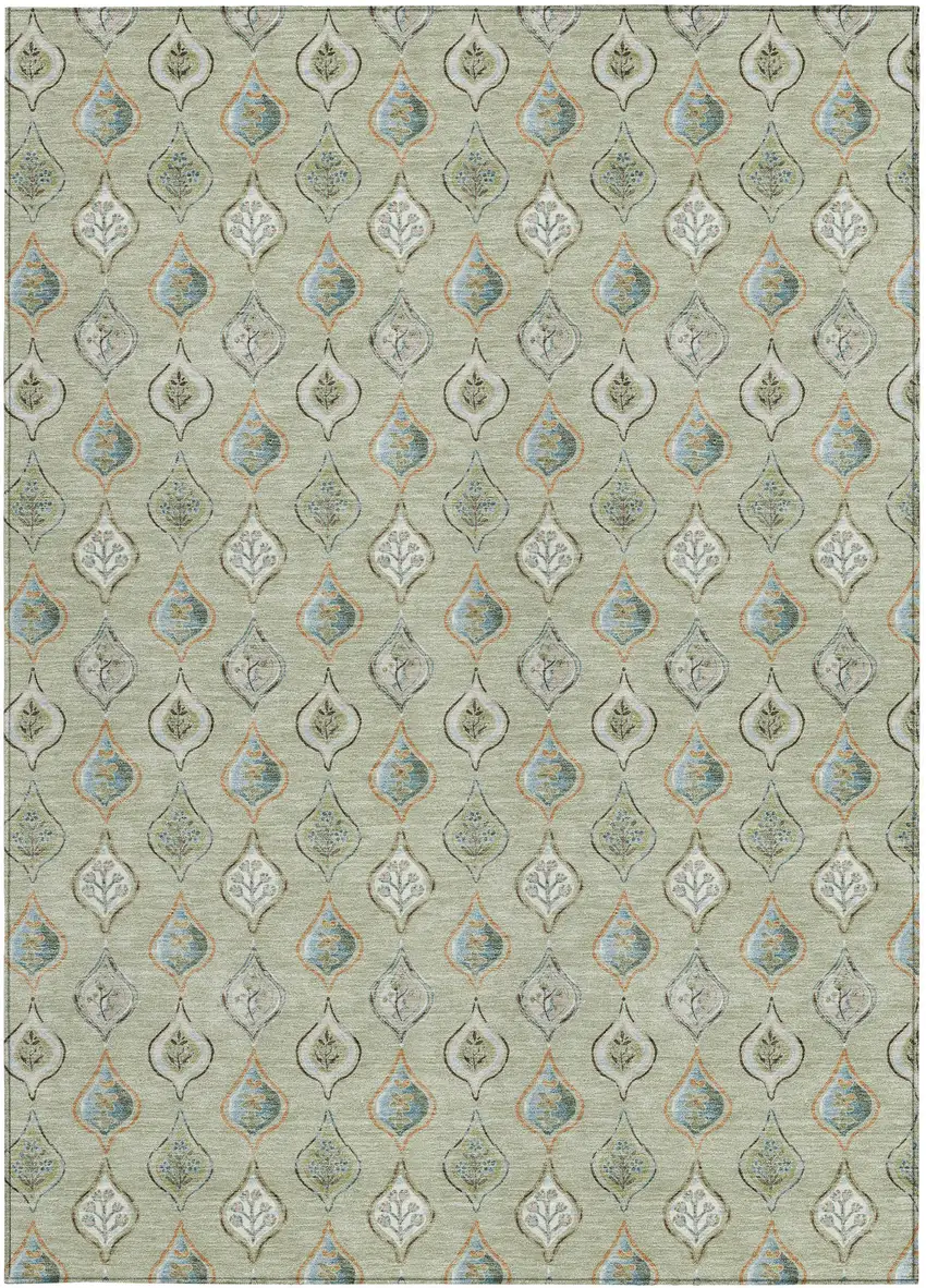 Green And Khaki Floral Washable Indoor Outdoor Area Rug Photo 3