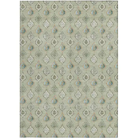 Green And Khaki Floral Washable Indoor Outdoor Area Rug Photo 3