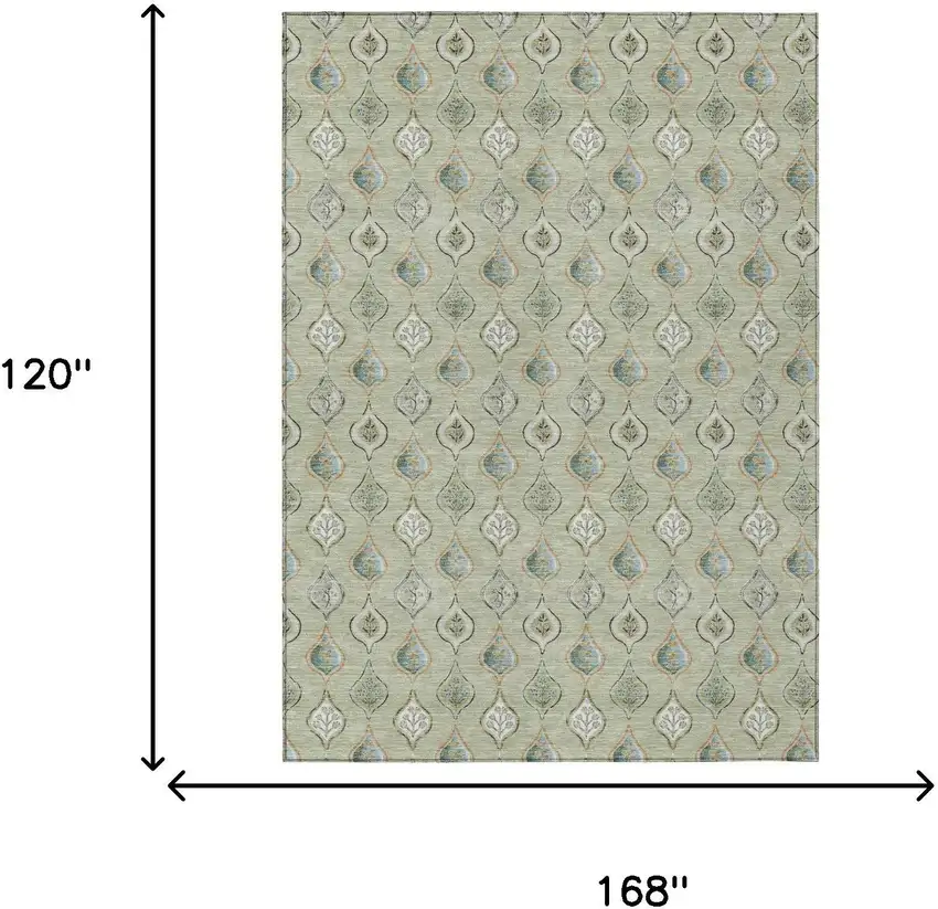 Green And Khaki Floral Washable Indoor Outdoor Area Rug Photo 6