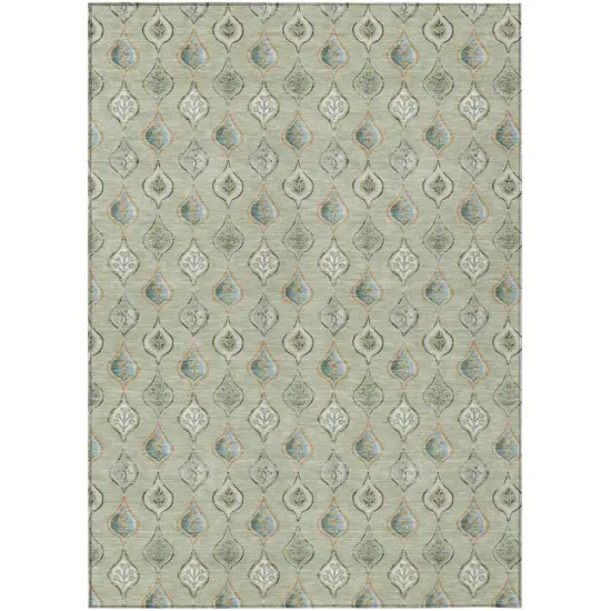 Green And Khaki Floral Washable Indoor Outdoor Area Rug Photo 2