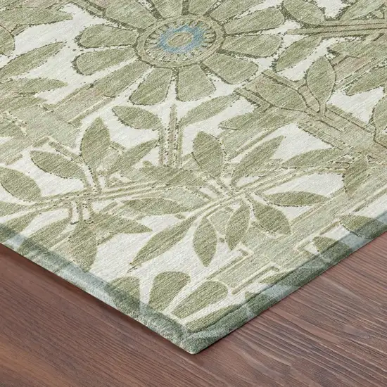 Green And Khaki Floral Washable Indoor Outdoor Area Rug Photo 3