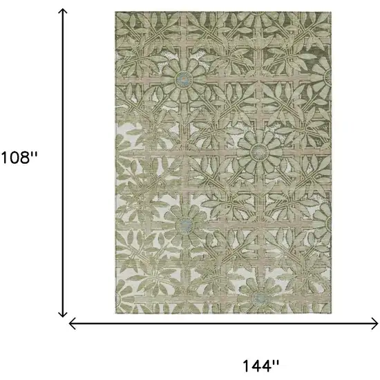 Green And Khaki Floral Washable Indoor Outdoor Area Rug Photo 5