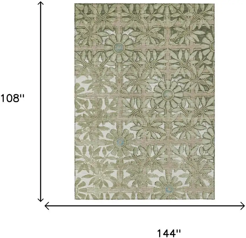 Green And Khaki Floral Washable Indoor Outdoor Area Rug Photo 5