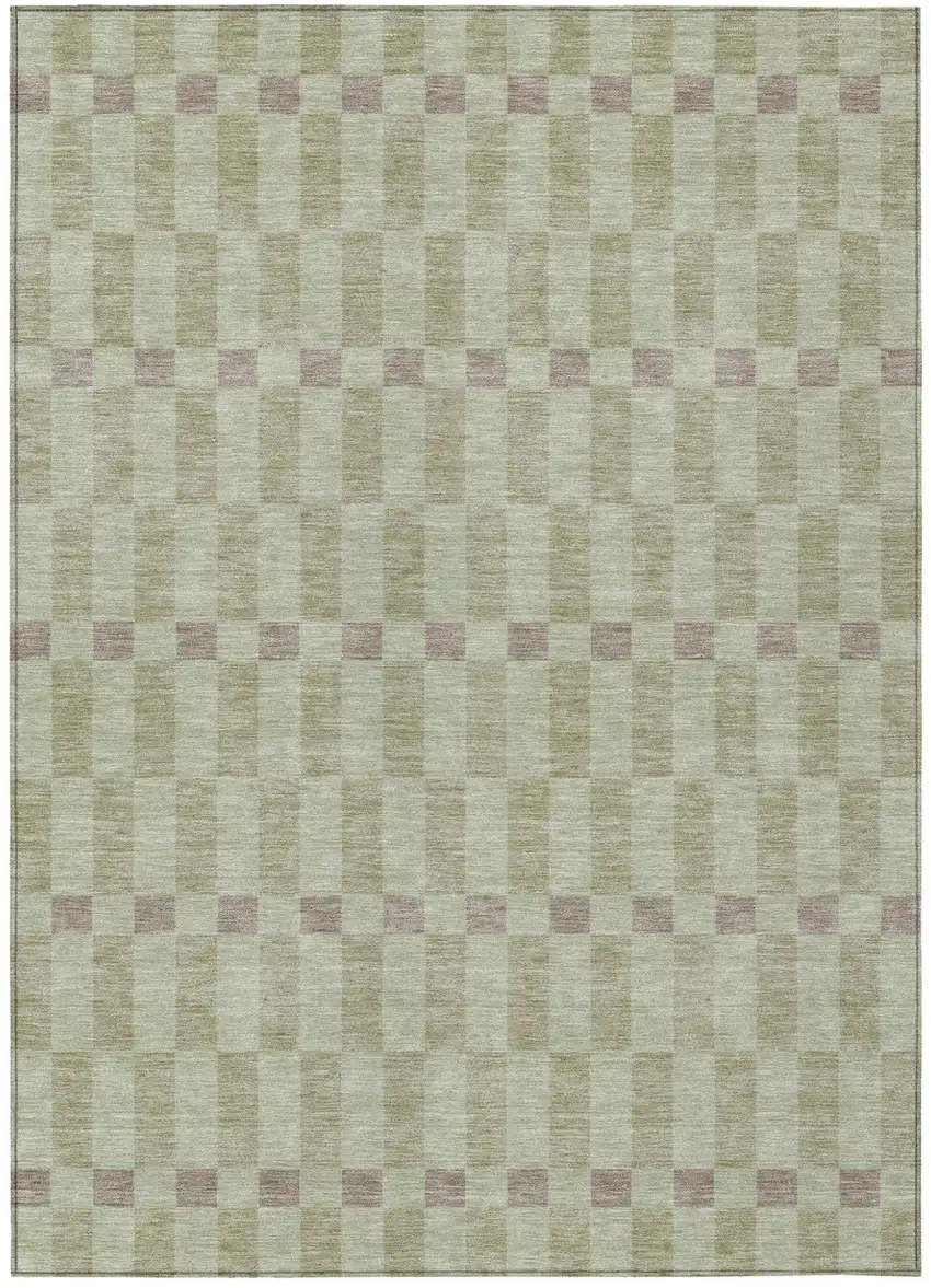 Green And Khaki Geometric Washable Indoor Outdoor Area Rug Photo 2