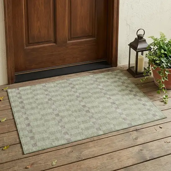 Green And Khaki Geometric Washable Indoor Outdoor Area Rug Photo 1