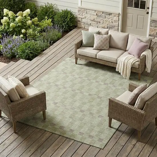 Green And Khaki Geometric Washable Indoor Outdoor Area Rug Photo 1