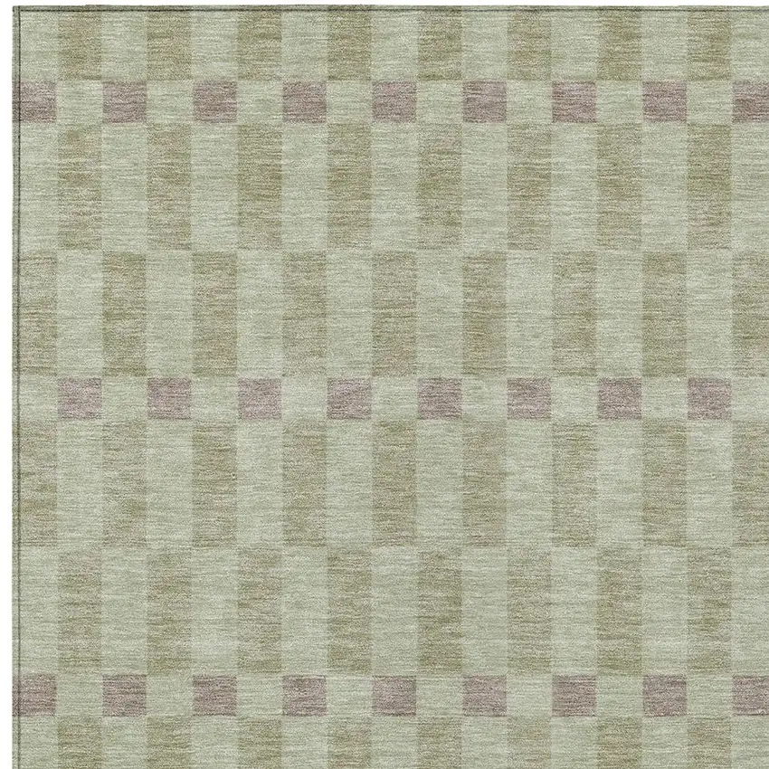 Green And Khaki Geometric Washable Indoor Outdoor Area Rug Photo 3