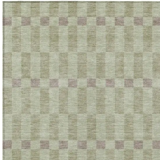 Green And Khaki Geometric Washable Indoor Outdoor Area Rug Photo 3