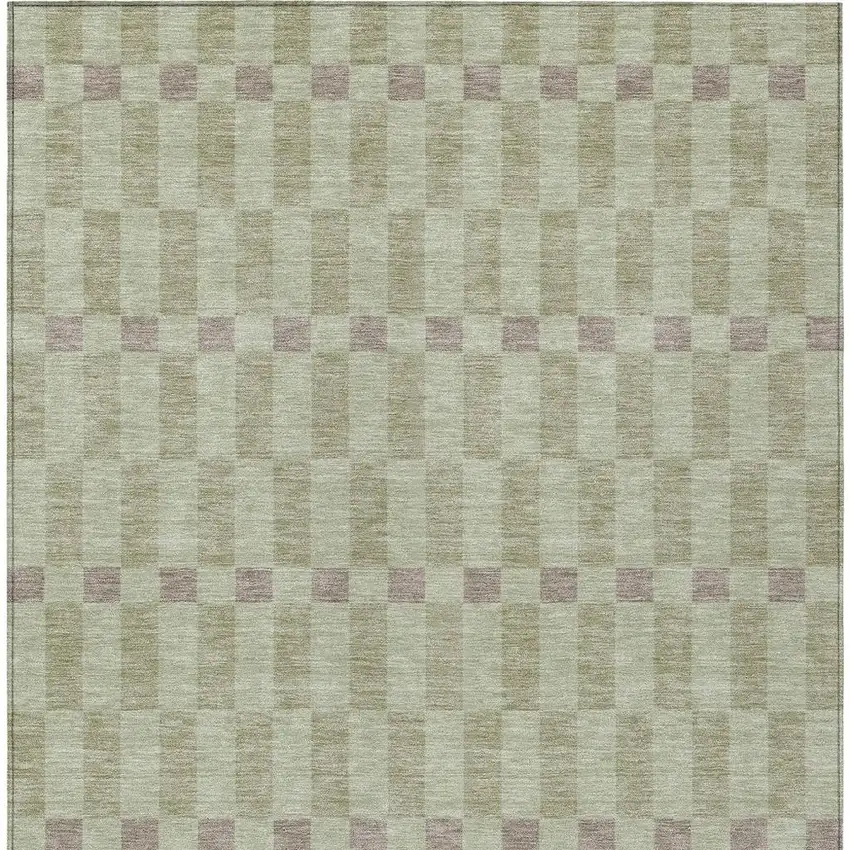 Green And Khaki Geometric Washable Indoor Outdoor Area Rug Photo 4