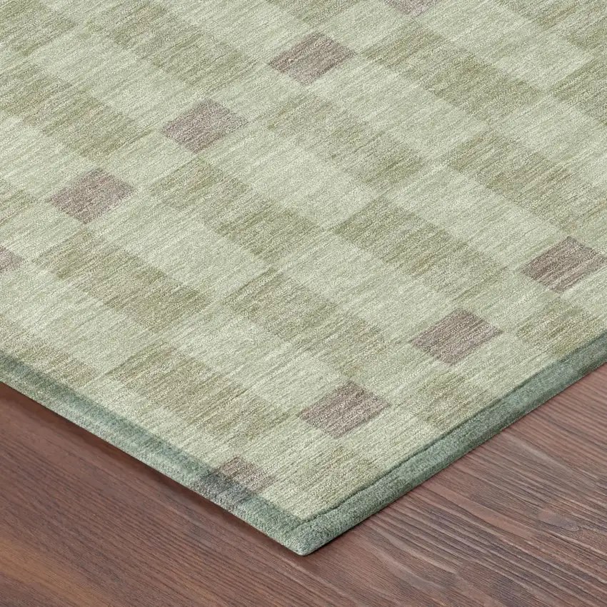 Green And Khaki Geometric Washable Indoor Outdoor Area Rug Photo 5