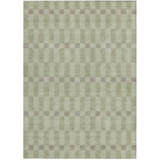 Green And Khaki Geometric Washable Indoor Outdoor Area Rug Photo 2