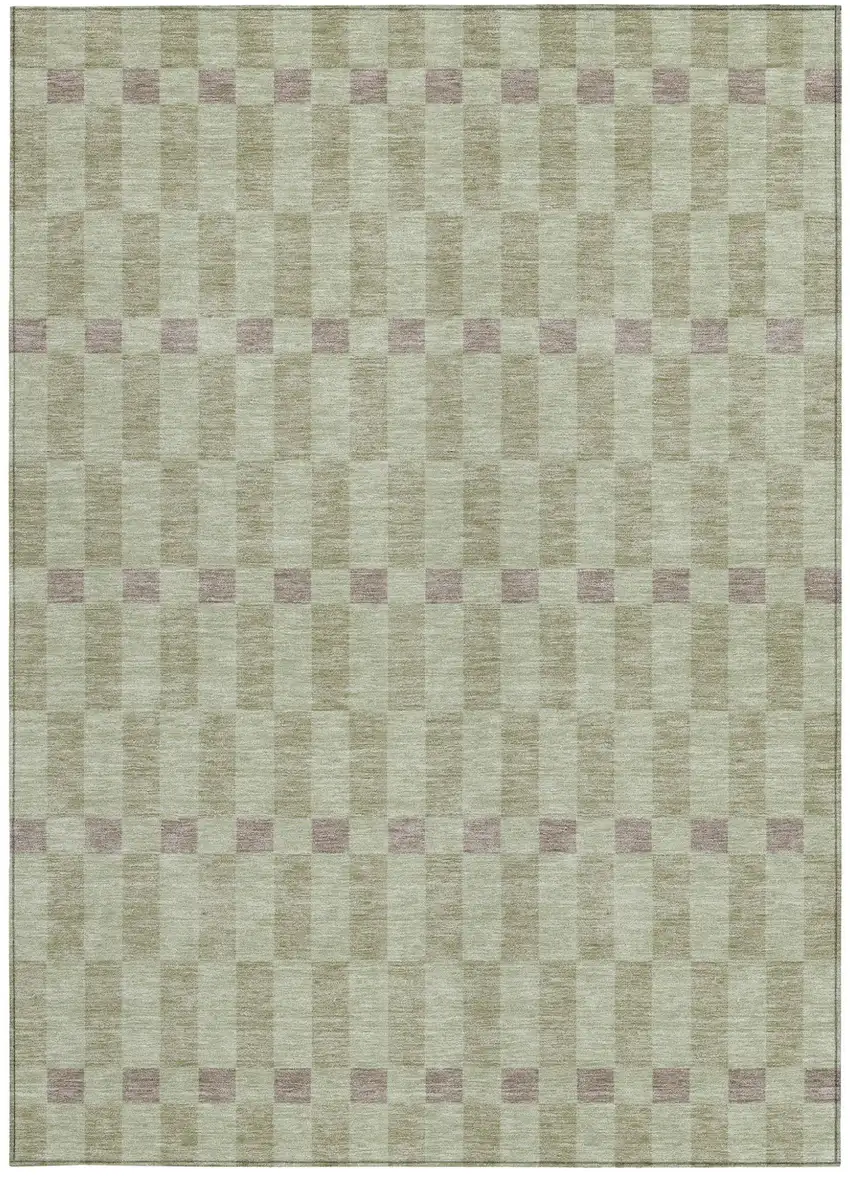 Green And Khaki Geometric Washable Indoor Outdoor Area Rug Photo 2