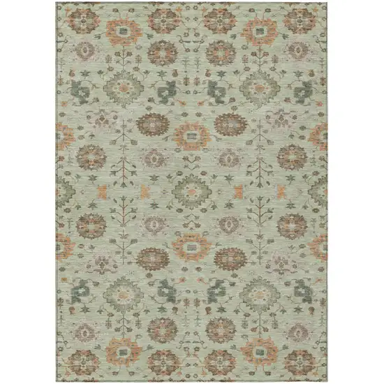Green And Khaki Geometric Washable Indoor Outdoor Area Rug Photo 1