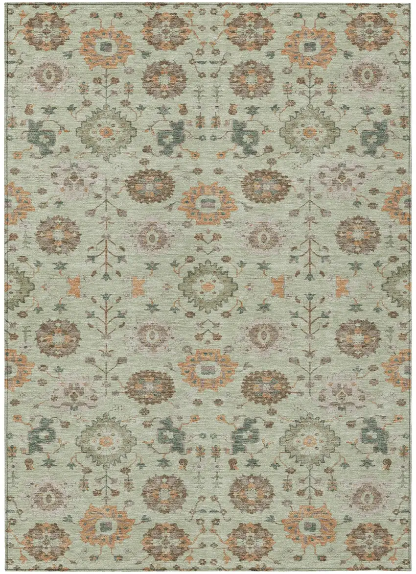 Green And Khaki Geometric Washable Indoor Outdoor Area Rug Photo 1