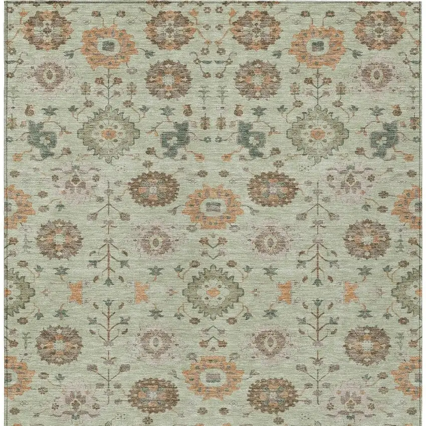 Green And Khaki Geometric Washable Indoor Outdoor Area Rug Photo 3