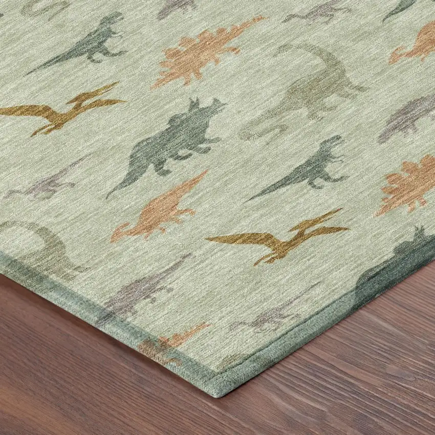 Green And Khaki Geometric Washable Indoor Outdoor Area Rug Photo 4