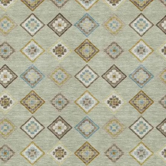 Green And Khaki Geometric Washable Indoor Outdoor Area Rug Photo 2