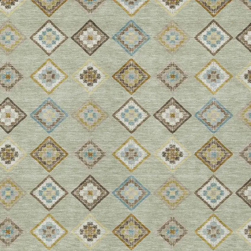 Green And Khaki Geometric Washable Indoor Outdoor Area Rug Photo 2