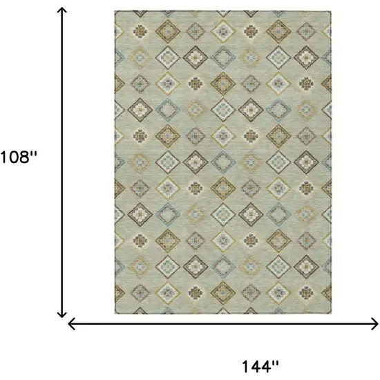 Green And Khaki Geometric Washable Indoor Outdoor Area Rug Photo 5