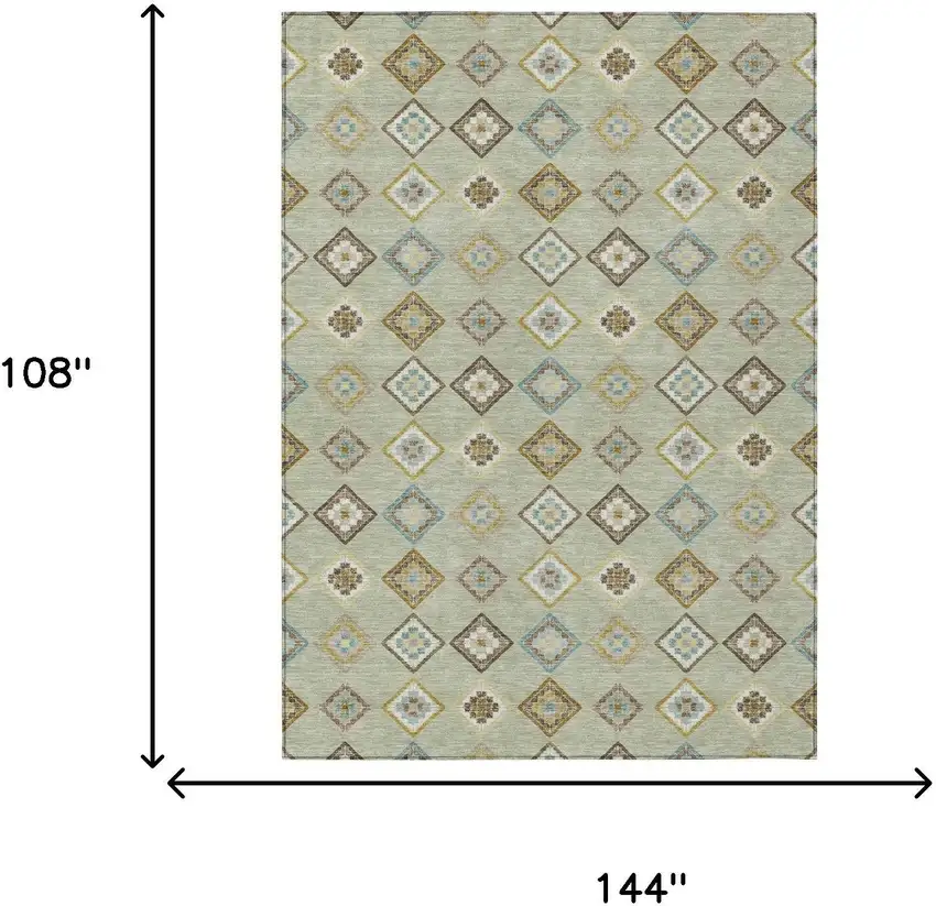 Green And Khaki Geometric Washable Indoor Outdoor Area Rug Photo 5