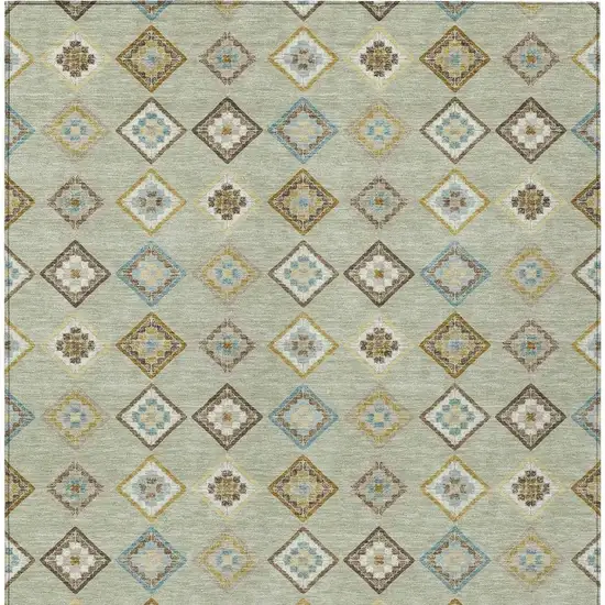 Green And Khaki Geometric Washable Indoor Outdoor Area Rug Photo 3