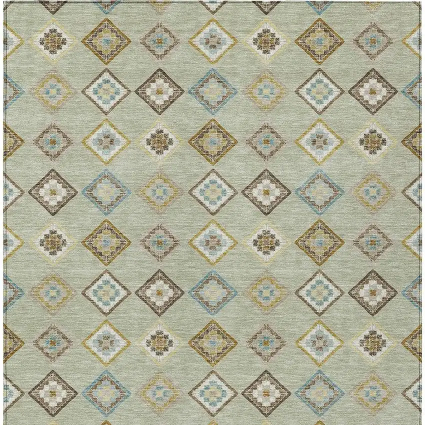 Green And Khaki Geometric Washable Indoor Outdoor Area Rug Photo 3