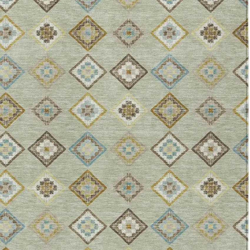 Green And Khaki Geometric Washable Indoor Outdoor Area Rug Photo 2