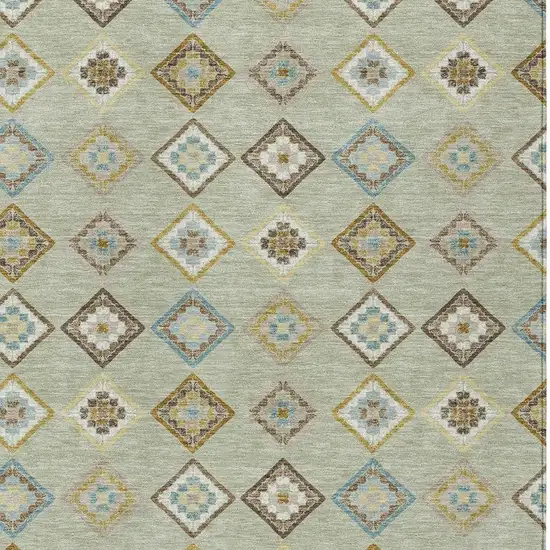 Green And Khaki Geometric Washable Indoor Outdoor Area Rug Photo 2