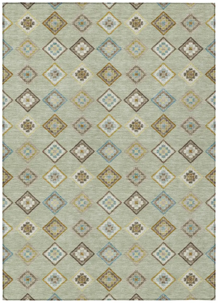 Green And Khaki Geometric Washable Indoor Outdoor Area Rug Photo 1