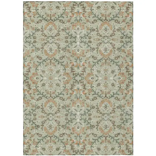 Green And Khaki Geometric Washable Indoor Outdoor Area Rug Photo 1