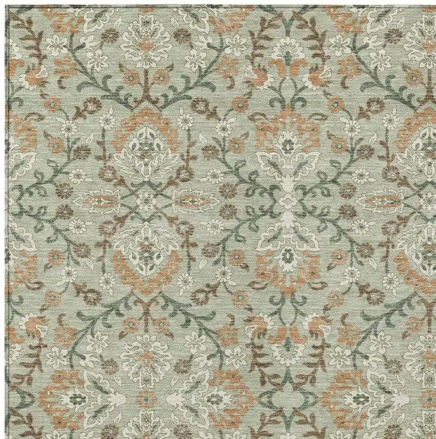 Green And Khaki Geometric Washable Indoor Outdoor Area Rug Photo 2